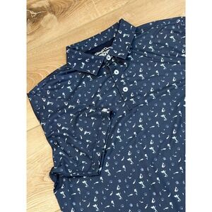 Straight Down Mens Navy Mermaid Sea Shell Print Performance Golf Polo Large